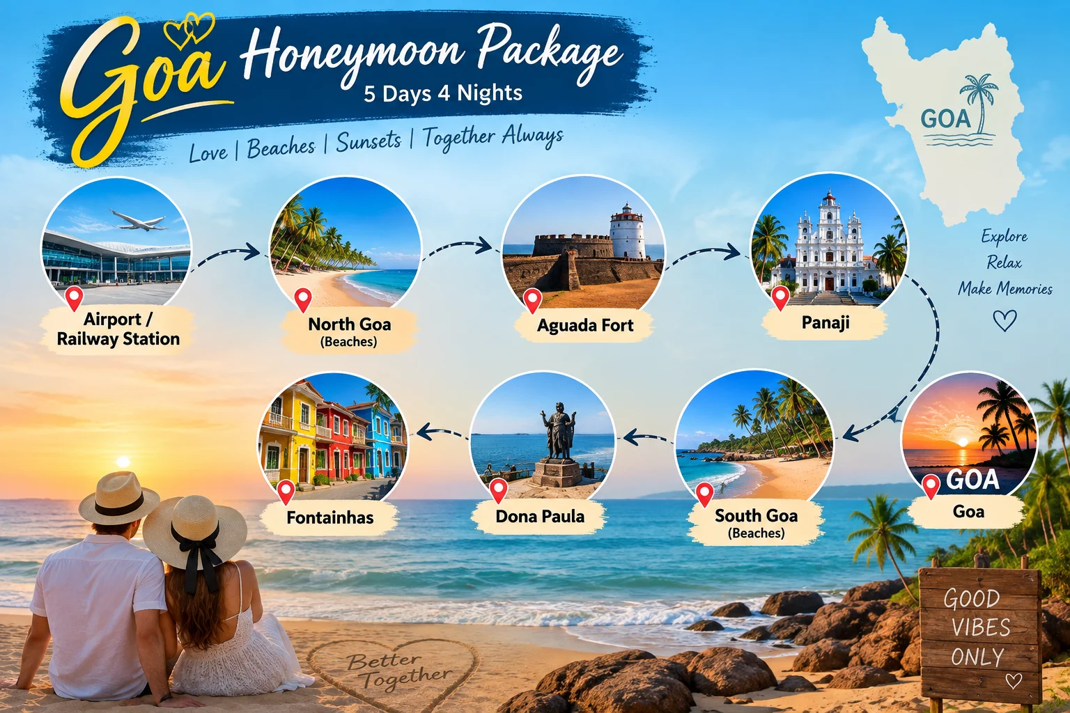 Route map for Goa Honeymoon Package | Romantic Goa Tour