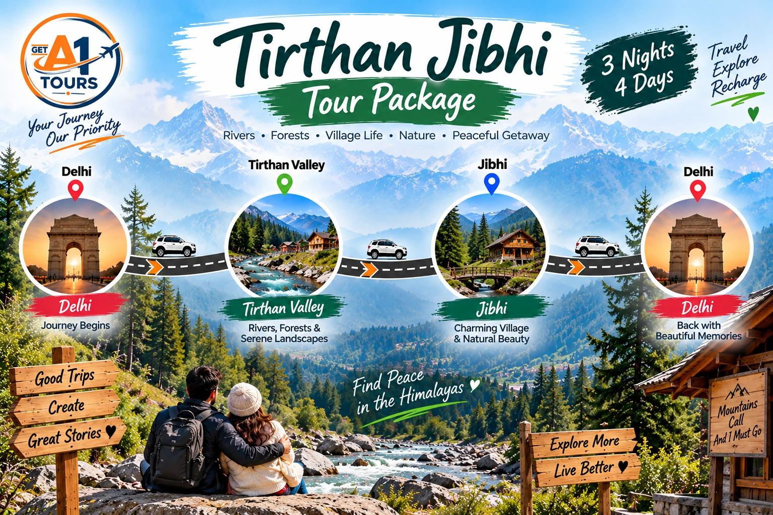 Route map for Jibhi Tirthan Tour Package